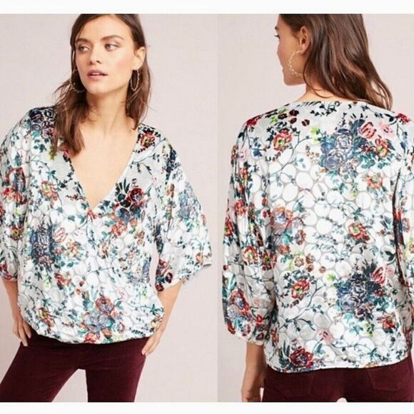 Anthropologie maeve Umi Wrap Top Floral Print Velvet Sz Xs - Picture 1 of 11